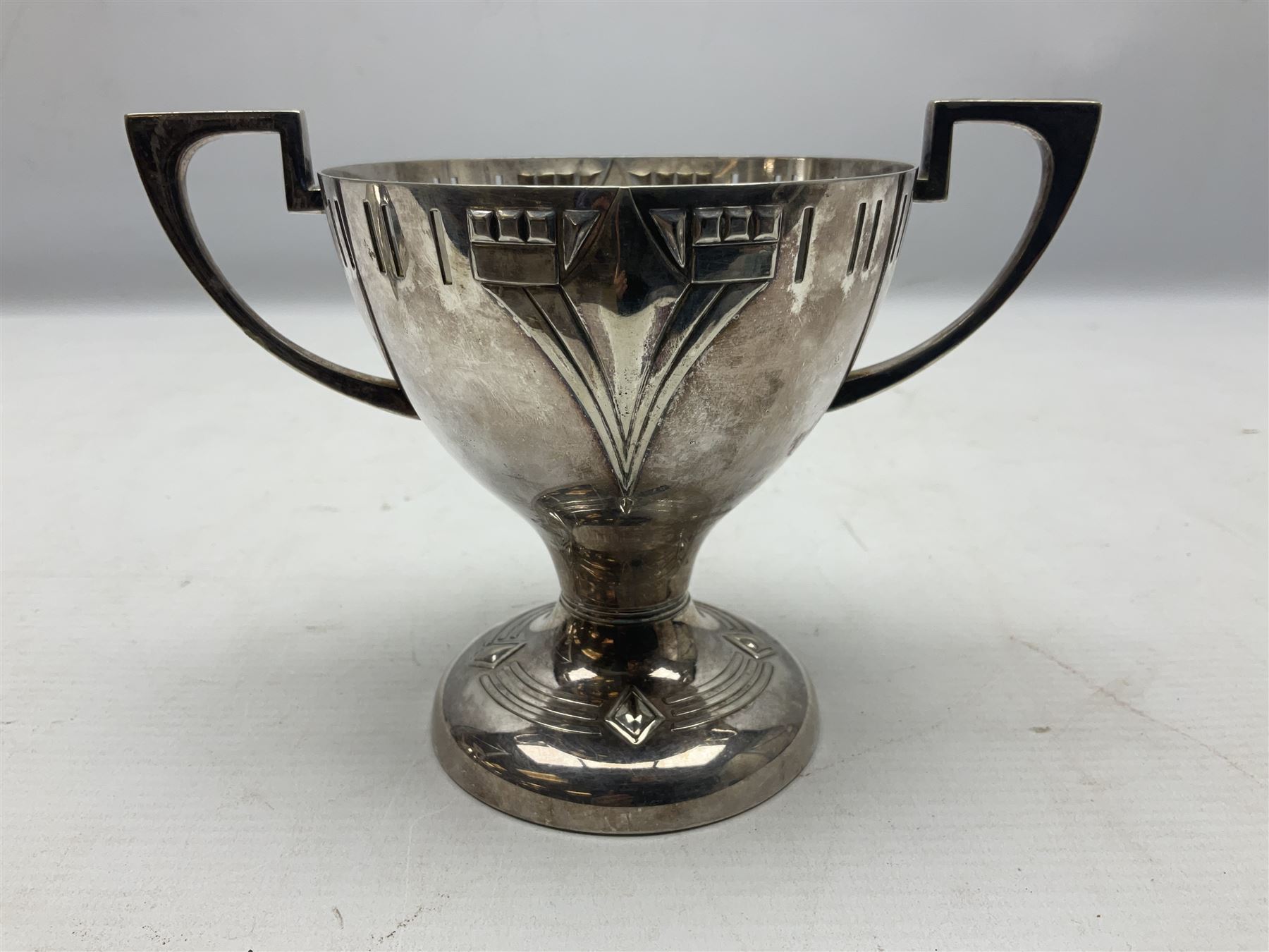Pair of early 20th century WMF silver plated twin handled pedestal trophies - Image 6 of 8