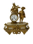 French - late 19th century 8-day spelter and alabaster mantle clock