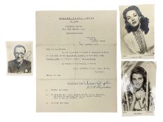Masonic letter dated 1948 signed by the cricketer/footballer Denis Compton; Arthur Askey signed phot