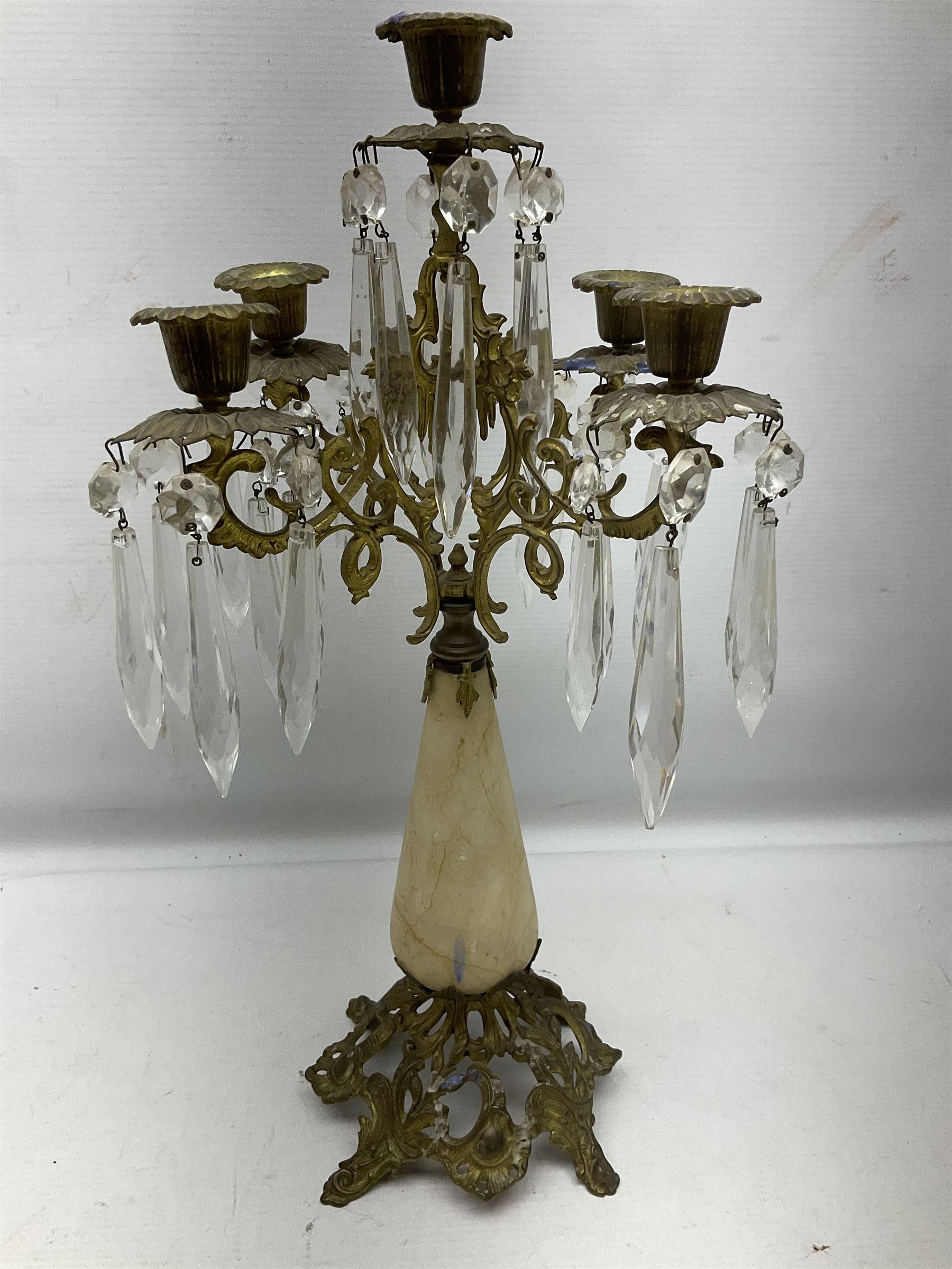 French brass and marble four branch candelabra - Image 8 of 13