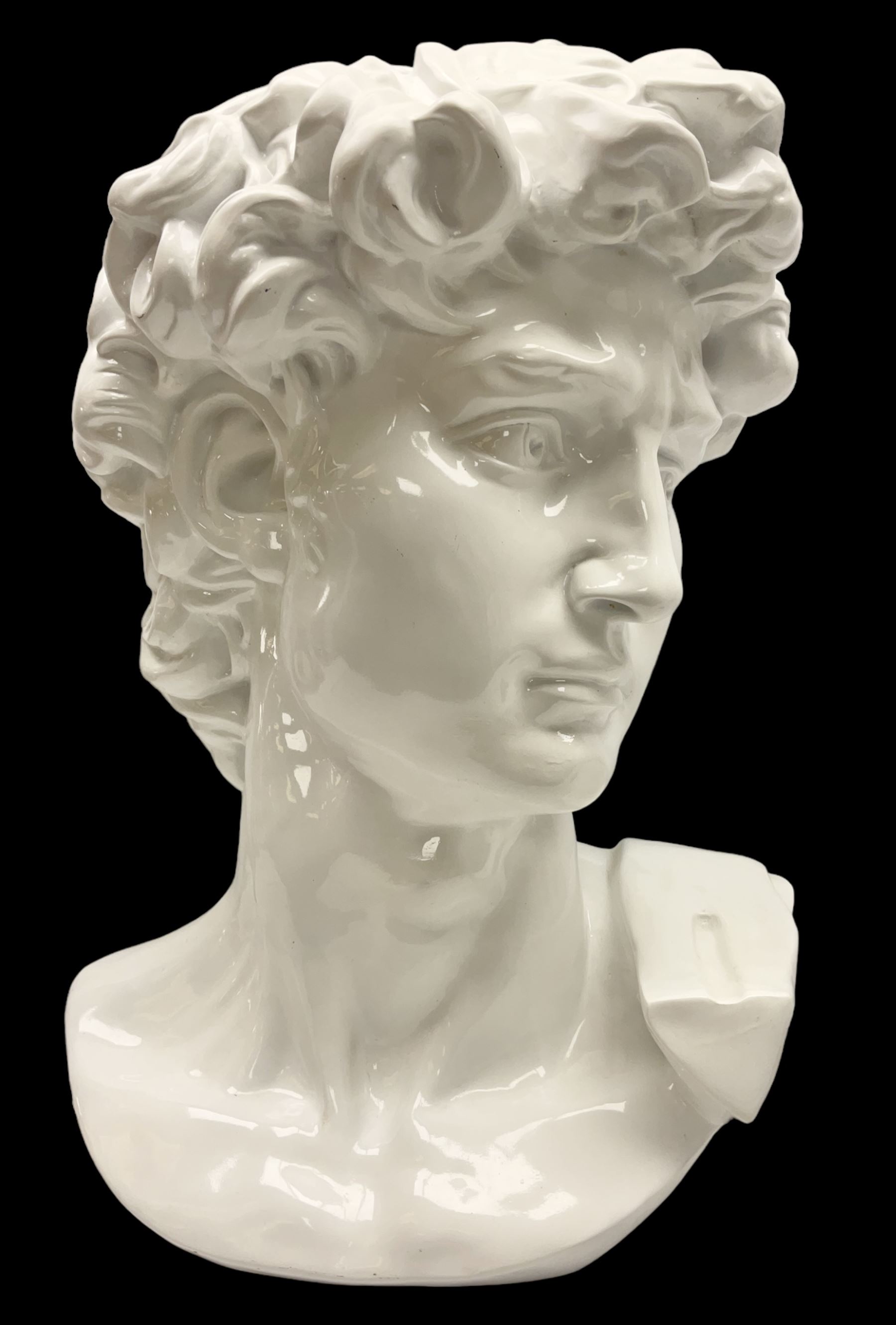 Large bust of Michelangelo's David in glossy white finish