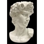 Large bust of Michelangelo's David in glossy white finish