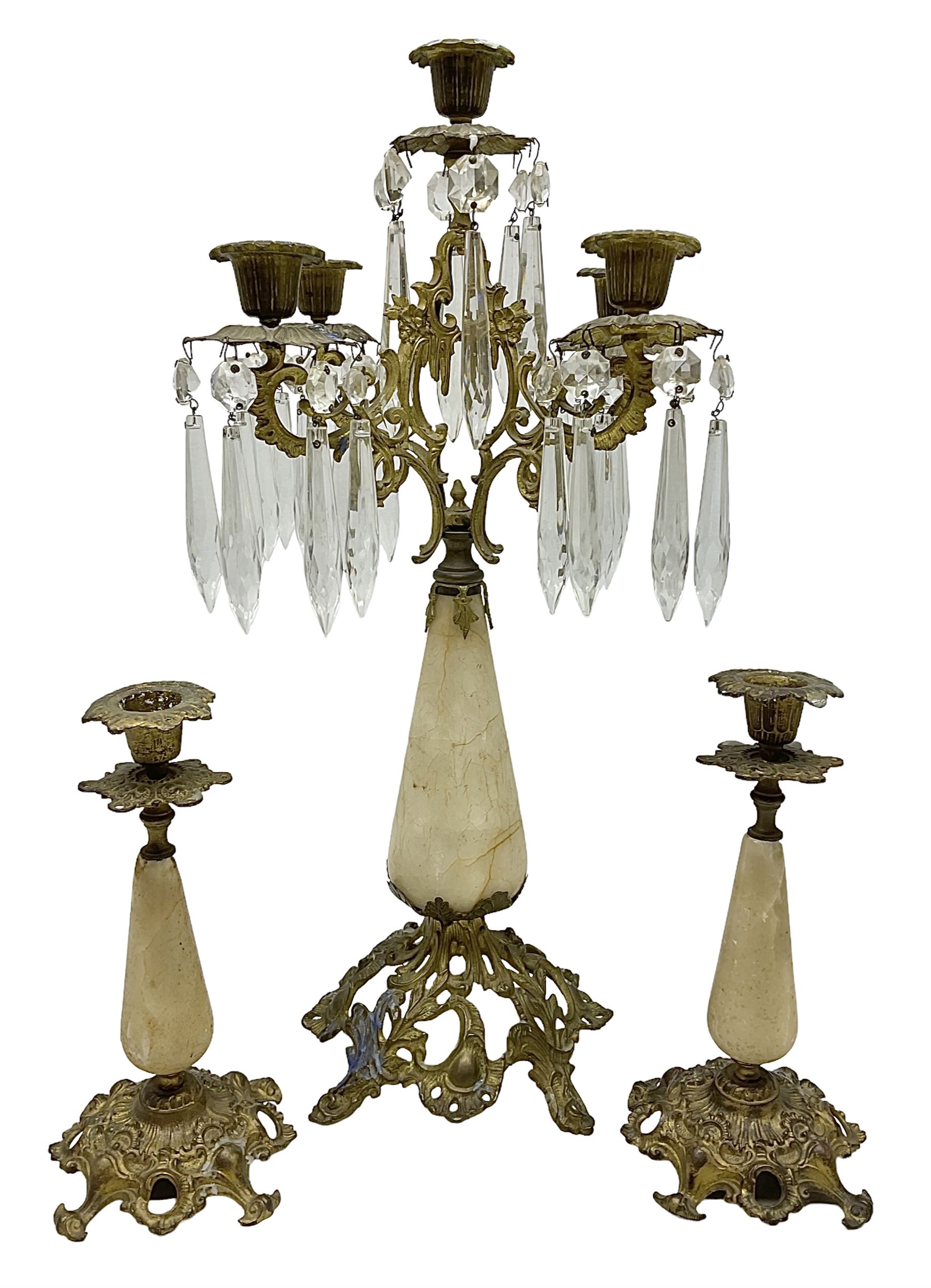 French brass and marble four branch candelabra