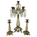 French brass and marble four branch candelabra