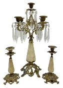 French brass and marble four branch candelabra