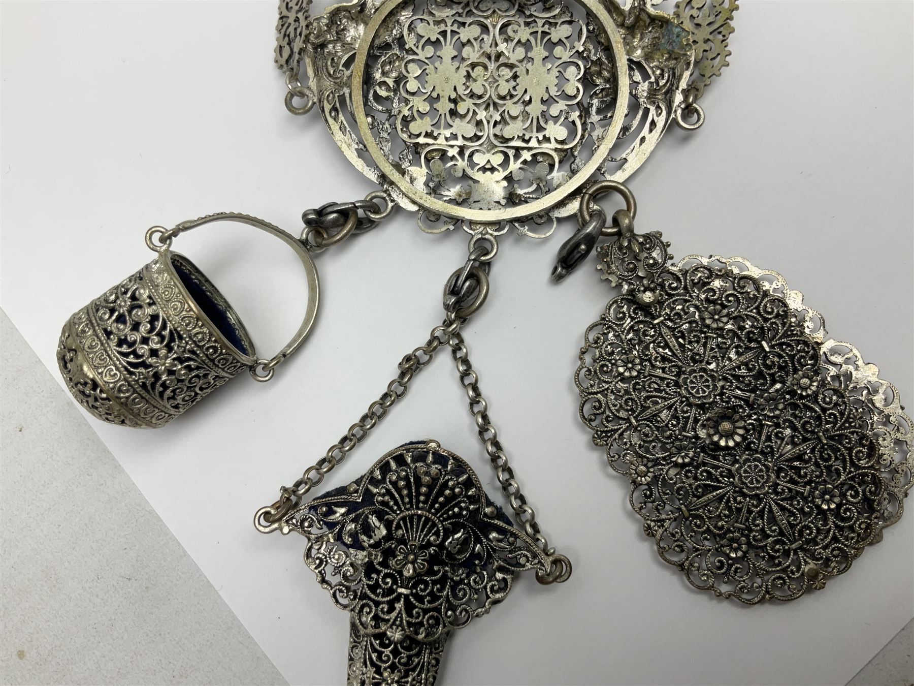 19th century continental silver plated chatelaine - Image 11 of 15