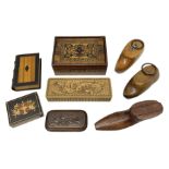 19th century snuff box in the form of a shoe with inlaid pinhead decoration