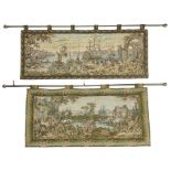 20th century tapestry style wall hanging depicting 17th century port scene