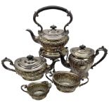 Early 20th century silver plate five piece tea and coffee service comprising teapot