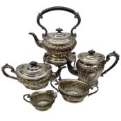 Early 20th century silver plate five piece tea and coffee service comprising teapot