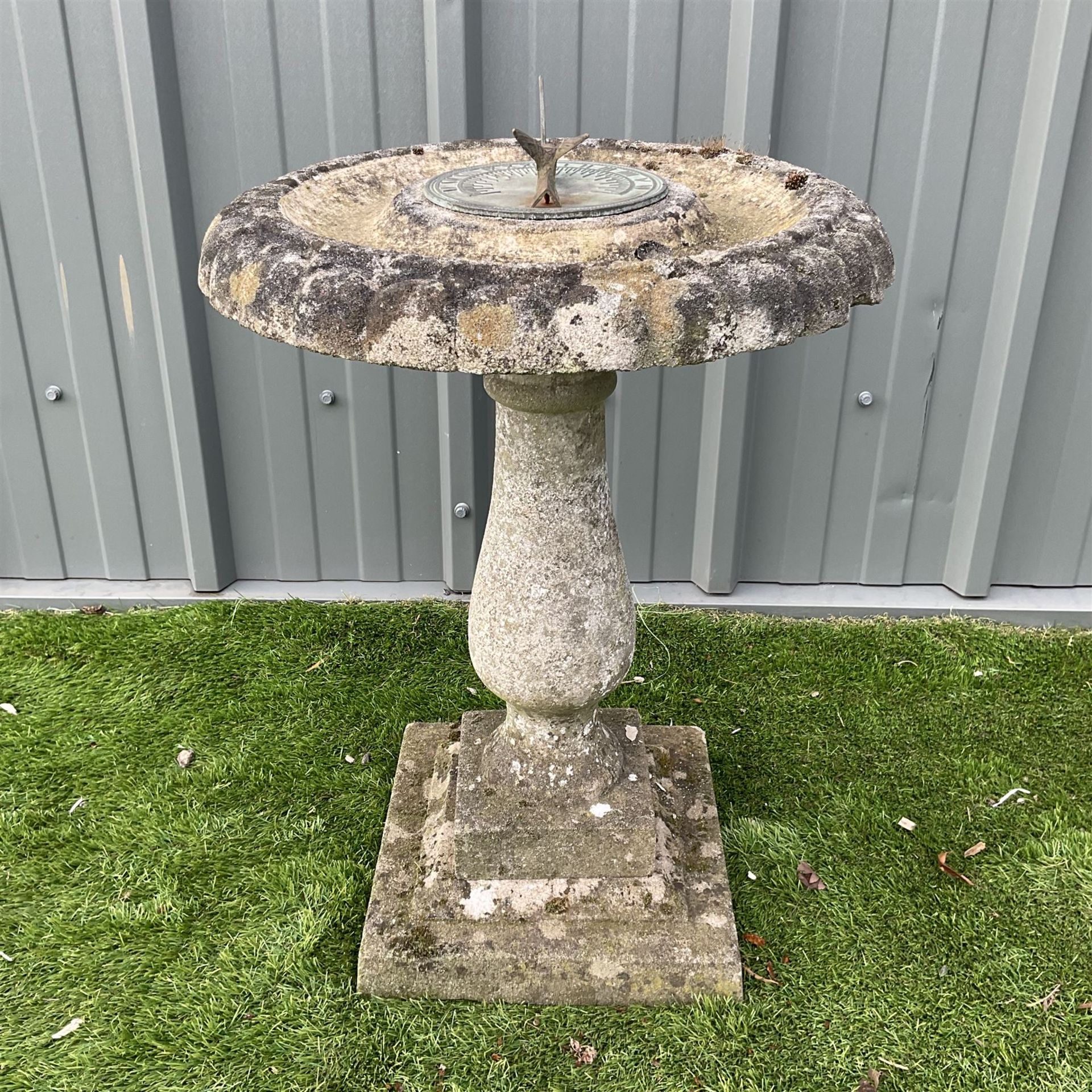 Cast stone sun dial on pedestal base - Image 3 of 3