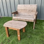 Wooden garden bench and matching coffee table - THIS LOT IS TO BE COLLECTED BY APPOINTMENT FROM DUGG