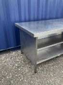 Stainless steel double sided preparation table with two tiers