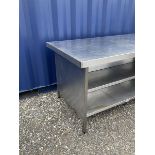 Stainless steel double sided preparation table with two tiers