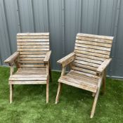 Two wooden garden armchairs - THIS LOT IS TO BE COLLECTED BY APPOINTMENT FROM DUGGLEBY STORAGE