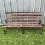 Metal and wood slatted garden bench