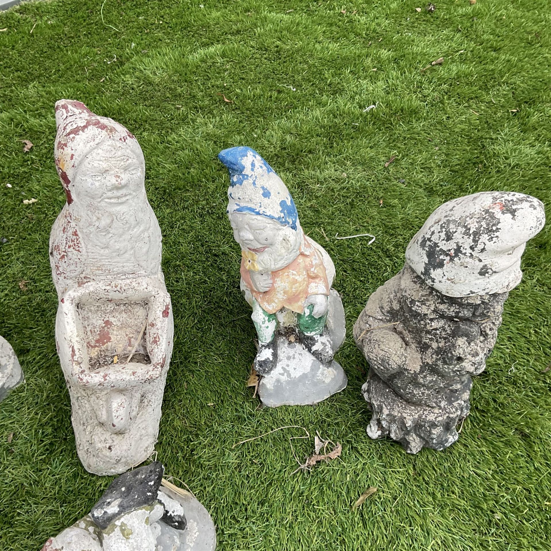 Eight cast stone miniature garden gnomes - Image 3 of 4