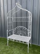 White painted metal garden arbour bench