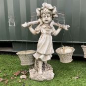 Pair of cast stone girl and boy garden ornaments - THIS LOT IS TO BE COLLECTED BY APPOINTMENT FROM D