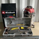 Elpec 2 ton hydraulic trolley jack and Einhell TC-VC 1820 S wet and dry hoover and accessories