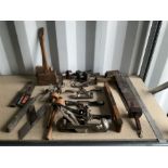 Selection of woodworking tools such as Stanley Victor No 20 compass plane