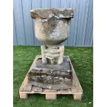 17/18th century stone font on square plinth