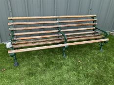 Green painted cast iron and slate bench