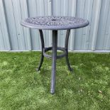 Cast aluminium circular garden table painted in black