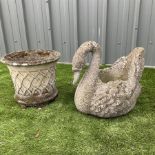 Cast stone swan planter and cast stone planter