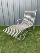 Metal curved garden lounger - washed grey finish