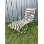 Metal curved garden lounger - washed grey finish