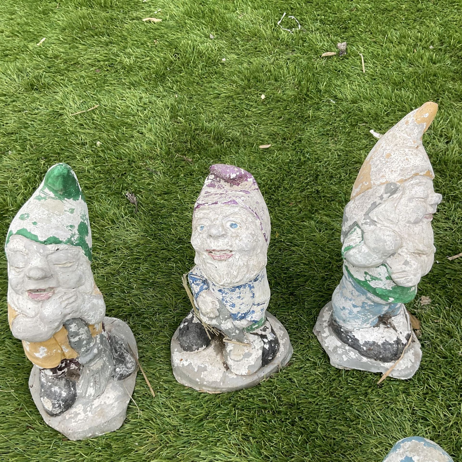 Eight cast stone miniature garden gnomes - Image 2 of 4