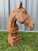 Cast iron weathered horse head garden figure