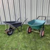 Pair of single and two tire metal wheelbarrows