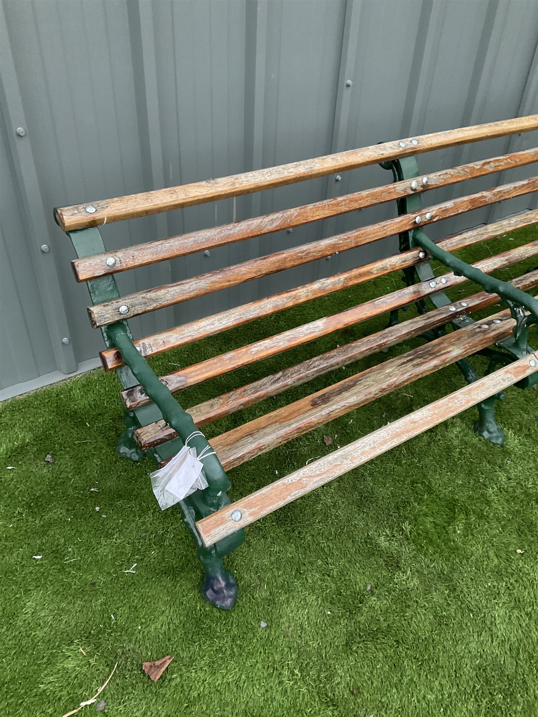 Green painted cast iron and slate bench - Image 4 of 4