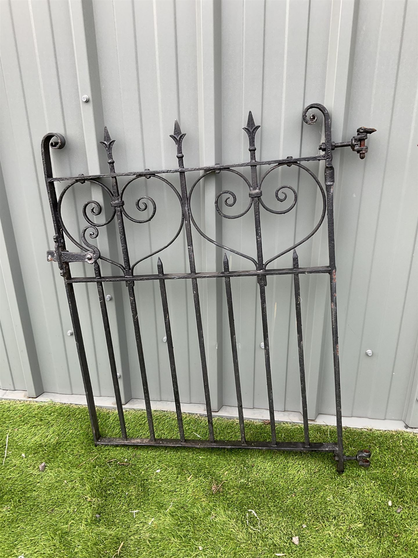 Single wrought iron black painted garden gate