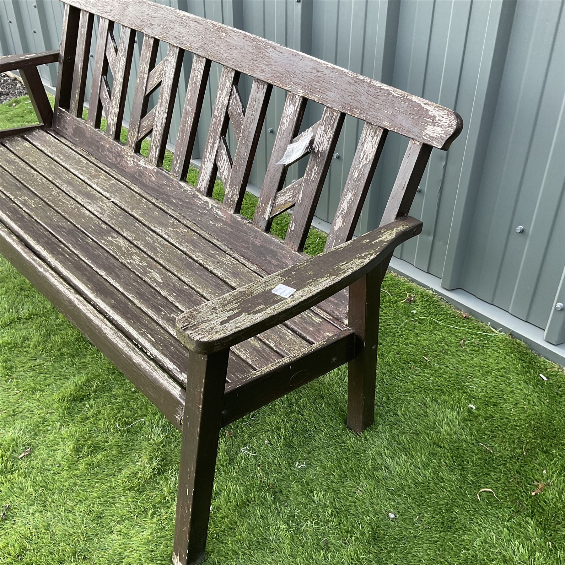 Brown painted plank bench - Image 3 of 3