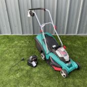 BOSCH battery powered Rotak 43Li 36v lawnmower with 2 batteries and charger