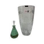 Thomas Webb clear glass vase of tapering form decorated with stylised flowers and sinuous strands