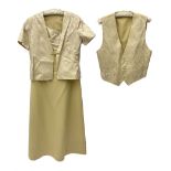 Vintage ladies two piece silk dress and short sleeve jacket with gilt foliate detail together with g