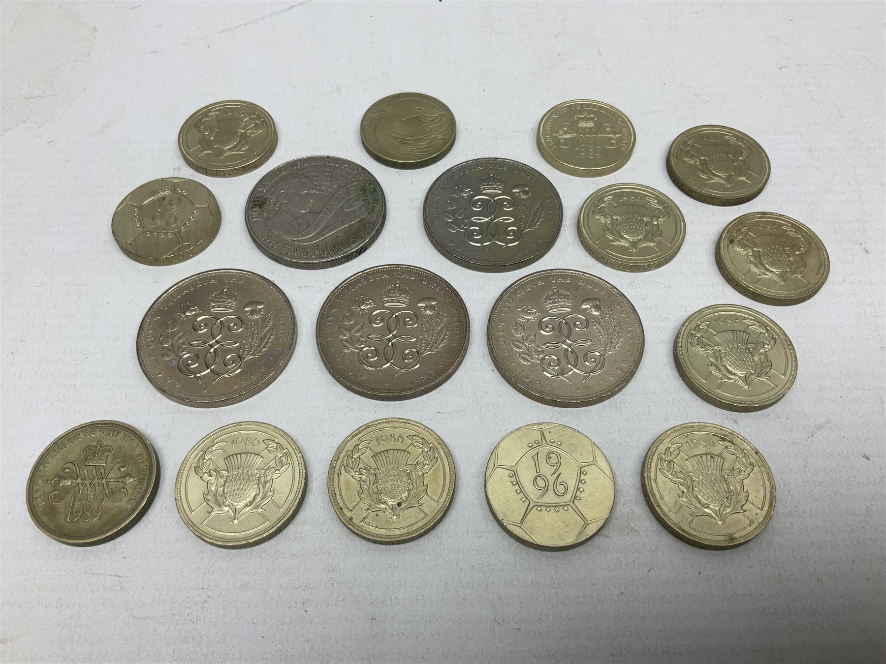 Five Queen Elizabeth II five pound coins and thirteen old style two pound coin - Image 2 of 4