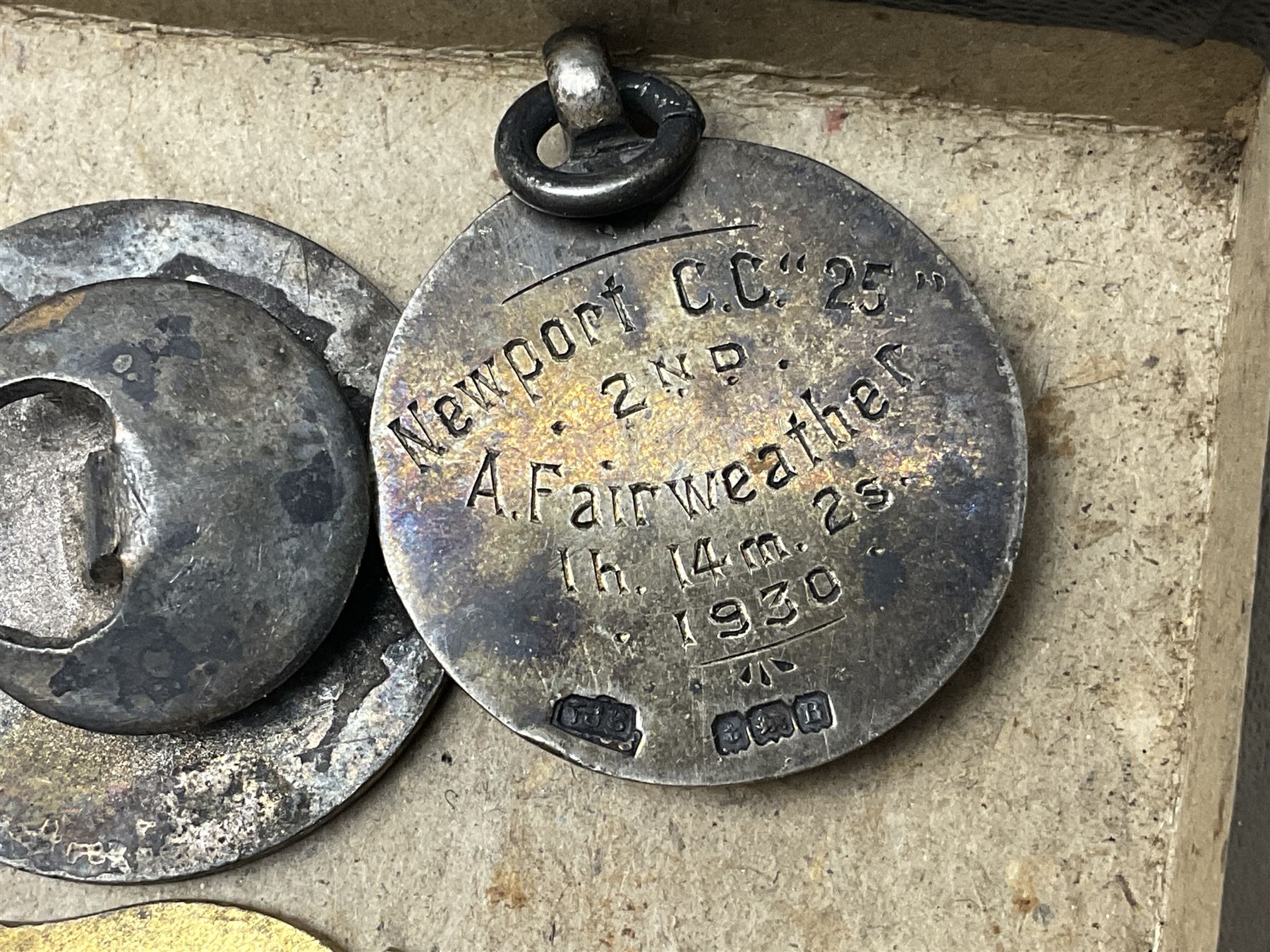 Hallmarked silver cycling medallion 1930 Newport awarded 2nd place to A. Fairweather - Image 13 of 14