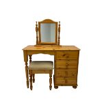 Pine dressing table with stool and mirror