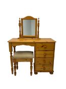 Pine dressing table with stool and mirror