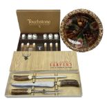 Boxed set of six Denby Touchstone stoneware handled stainless steel spoons; boxed antler handled 3-p