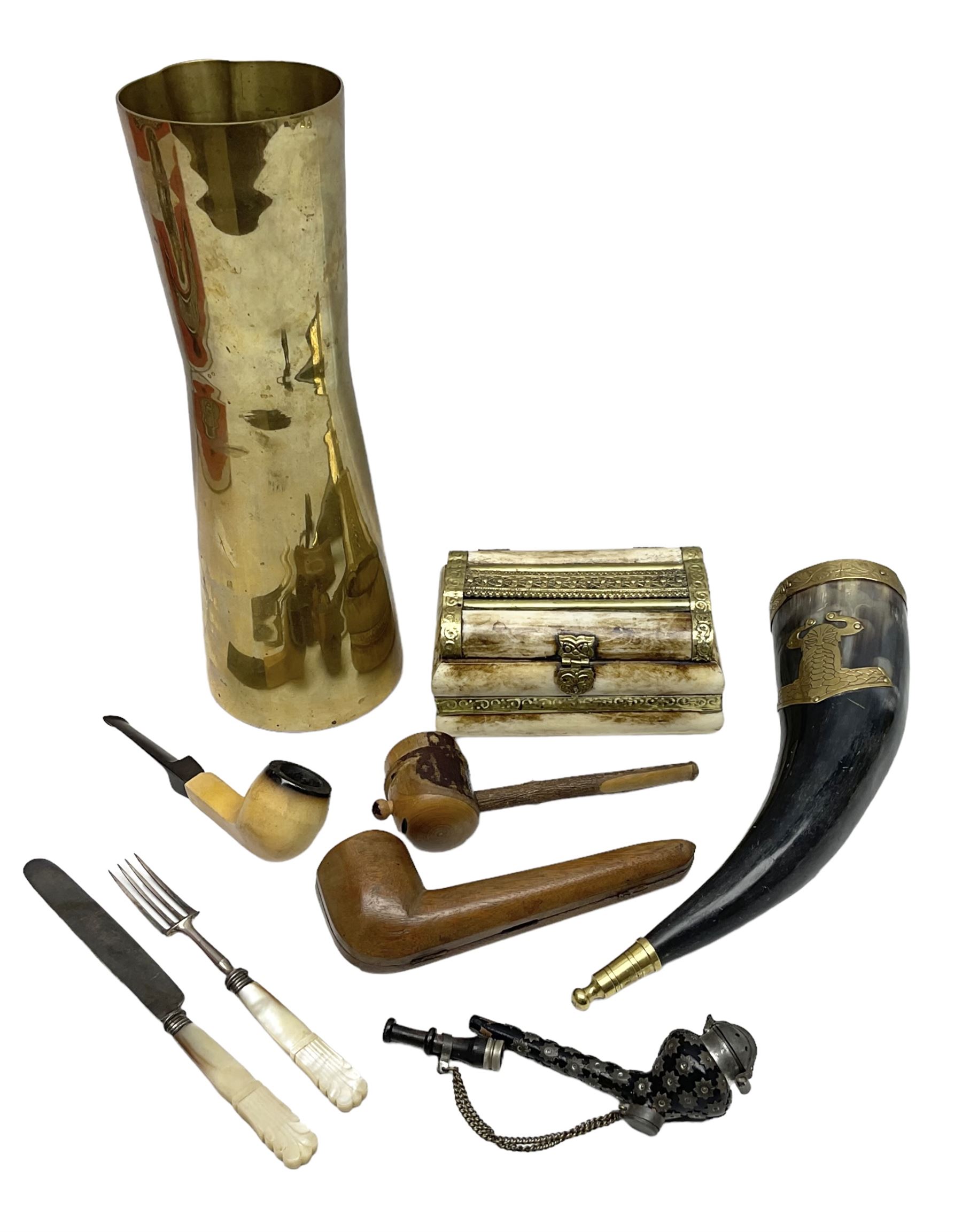 Swiss mountain hunters tobacco pipe with a horn mouthpiece