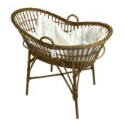 Cane work 'Moses' basket on stand