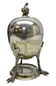 Silver plated egg coddler with Hen finial and clawed feet