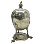 Silver plated egg coddler with Hen finial and clawed feet