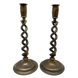 Pair of Victorian brass barley twist candle sticks